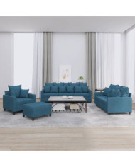 Ensemble de canapés 4 pcs avec coussins Bleu Velours | Mobilier & Déco