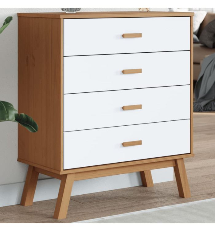 Armoire à tiroirs OLDEN blanc et marron bois de pin solide | Mobilier & Déco