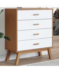 Armoire à tiroirs OLDEN blanc et marron bois de pin solide | Mobilier & Déco