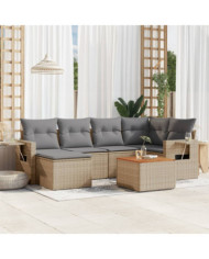 Salon de jardin avec coussins 7 pcs beige résine tressée | Mobilier & Déco