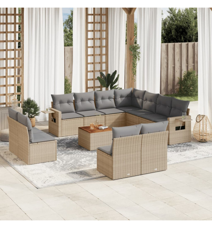 Salon de jardin avec coussins 12 pcs beige résine tressée | Mobilier & Déco