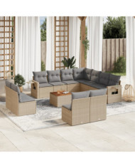 Salon de jardin avec coussins 12 pcs beige résine tressée | Mobilier & Déco