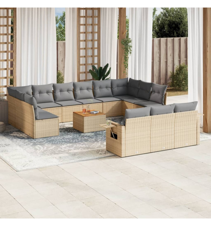 Salon de jardin avec coussins 14 pcs beige résine tressée | Mobilier & Déco