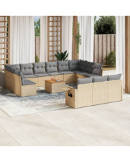 Salon de jardin avec coussins 14 pcs beige résine tressée | Mobilier & Déco