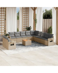 Salon de jardin avec coussins 12 pcs beige résine tressée | Mobilier & Déco