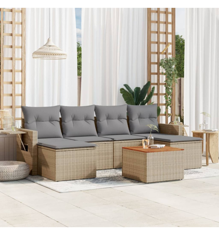 Salon de jardin avec coussins 7 pcs beige résine tressée | Mobilier & Déco