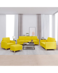 Ensemble de canapés 4 pcs avec coussins Jaune clair Tissu | Mobilier & Déco