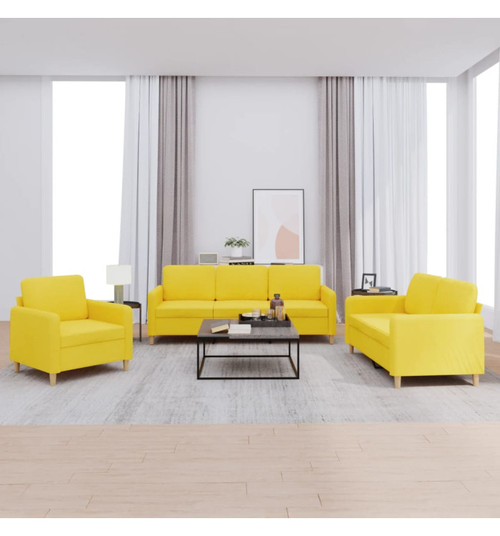 Ensemble de canapés 3 pcs avec coussins Jaune clair Tissu | Mobilier & Déco