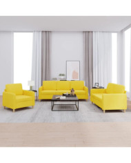 Ensemble de canapés 3 pcs avec coussins Jaune clair Tissu | Mobilier & Déco