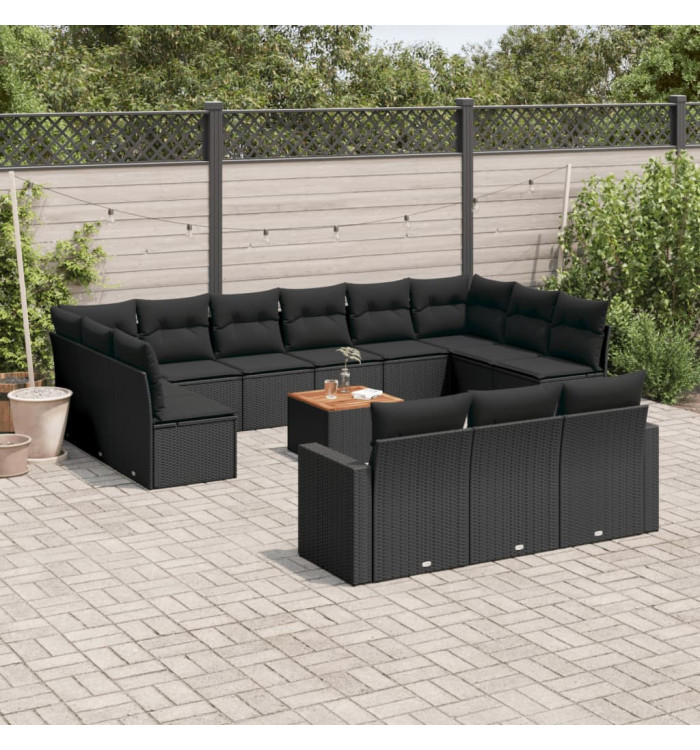 Salon de jardin avec coussins 14 pcs noir résine tressée | Mobilier & Déco