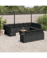 Salon de jardin avec coussins 14 pcs noir résine tressée | Mobilier & Déco