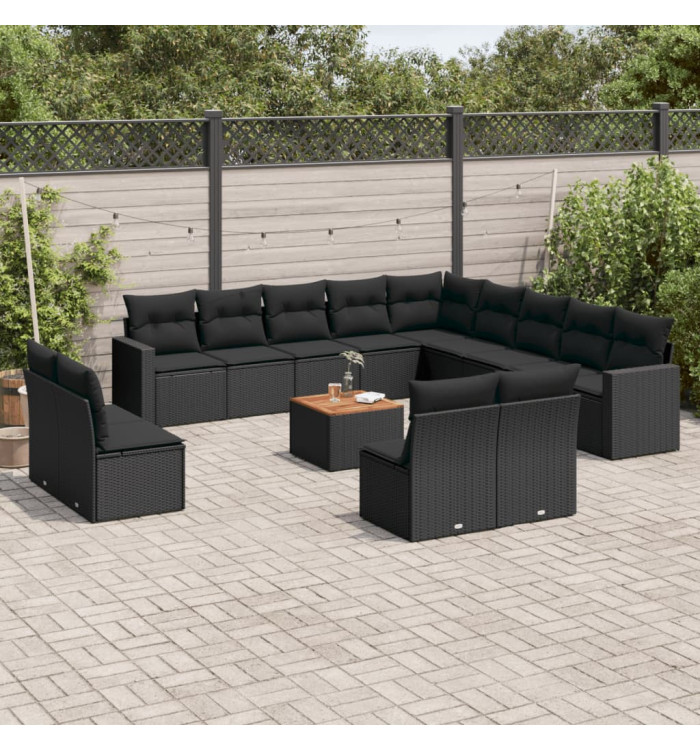 Salon de jardin avec coussins 14 pcs noir résine tressée | Mobilier & Déco