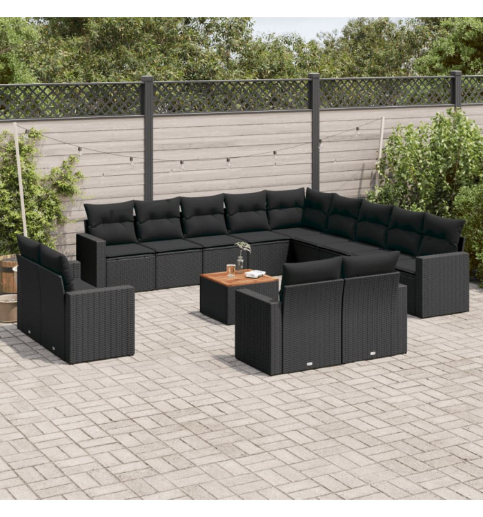 Salon de jardin avec coussins 14 pcs noir résine tressée | Mobilier & Déco