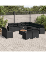 Salon de jardin avec coussins 14 pcs noir résine tressée | Mobilier & Déco