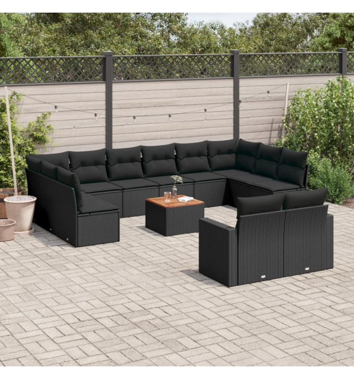 Salon de jardin avec coussins 13 pcs noir résine tressée | Mobilier & Déco