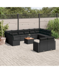Salon de jardin avec coussins 13 pcs noir résine tressée | Mobilier & Déco
