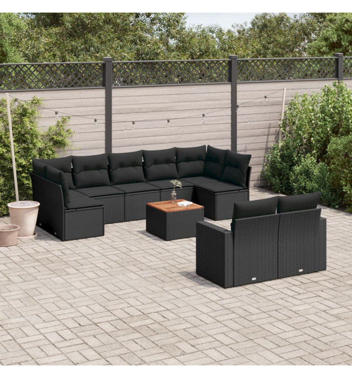 Salon de jardin 10 pcs avec coussins noir résine tressée | Mobilier & Déco