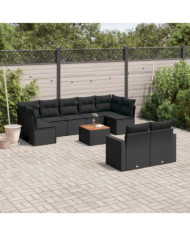 Salon de jardin 10 pcs avec coussins noir résine tressée | Mobilier & Déco