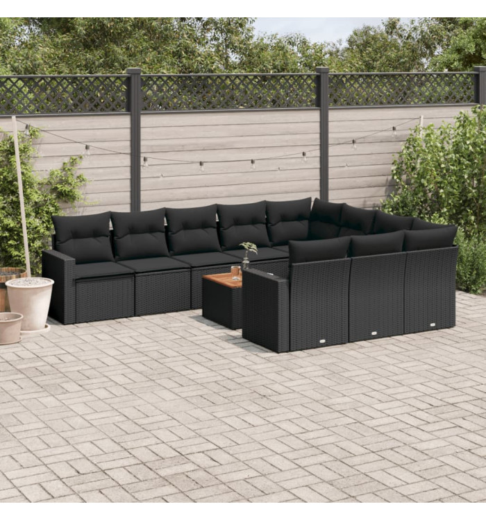 Salon de jardin 11 pcs avec coussins noir résine tressée | Mobilier & Déco