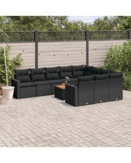 Salon de jardin 11 pcs avec coussins noir résine tressée | Mobilier & Déco
