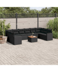 Salon de jardin 11 pcs avec coussins noir résine tressée | Mobilier & Déco
