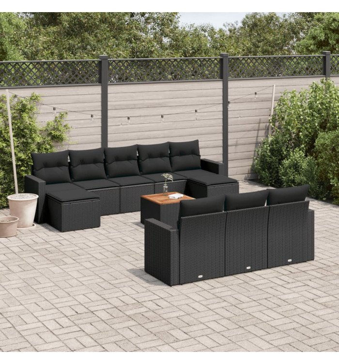 Salon de jardin 11 pcs avec coussins noir résine tressée | Mobilier & Déco