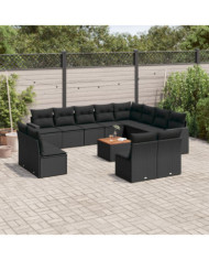 Salon de jardin avec coussins 13 pcs noir résine tressée | Mobilier & Déco