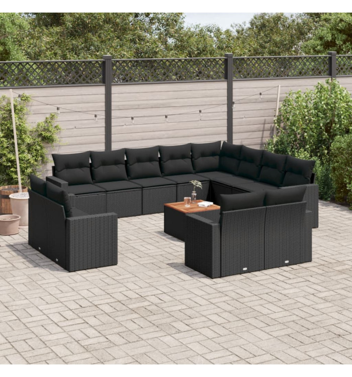 Salon de jardin avec coussins 13 pcs noir résine tressée | Mobilier & Déco