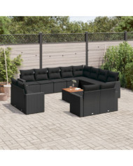 Salon de jardin avec coussins 13 pcs noir résine tressée | Mobilier & Déco