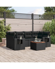 Salon de jardin 7 pcs avec coussins noir résine tressée | Mobilier & Déco