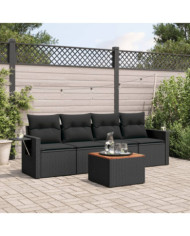Salon de jardin 5 pcs avec coussins noir résine tressée | Mobilier & Déco