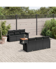 Salon de jardin 7 pcs avec coussins noir résine tressée | Mobilier & Déco