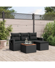 Salon de jardin 5 pcs avec coussins noir résine tressée | Mobilier & Déco