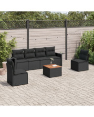 Salon de jardin 7 pcs avec coussins noir résine tressée | Mobilier & Déco