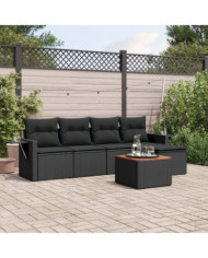 Salon de jardin 6 pcs avec coussins noir résine tressée | Mobilier & Déco