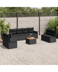 Salon de jardin 9 pcs avec coussins noir résine tressée | Mobilier & Déco