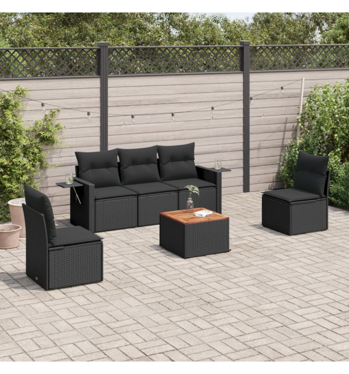 Salon de jardin 6 pcs avec coussins noir résine tressée | Mobilier & Déco