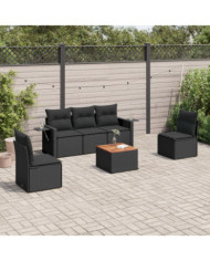 Salon de jardin 6 pcs avec coussins noir résine tressée | Mobilier & Déco