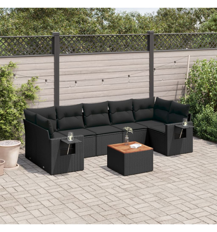 Salon de jardin 8 pcs avec coussins noir résine tressée | Mobilier & Déco