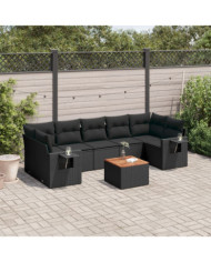 Salon de jardin 8 pcs avec coussins noir résine tressée | Mobilier & Déco