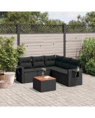 Salon de jardin 6 pcs avec coussins noir résine tressée | Mobilier & Déco