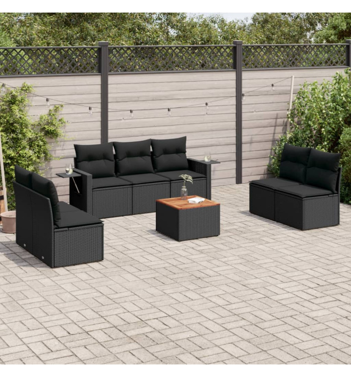 Salon de jardin 8 pcs avec coussins noir résine tressée | Mobilier & Déco
