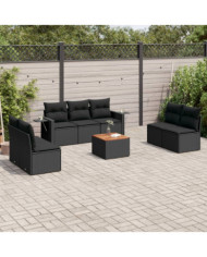 Salon de jardin 8 pcs avec coussins noir résine tressée | Mobilier & Déco