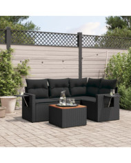 Salon de jardin 5 pcs avec coussins noir résine tressée | Mobilier & Déco