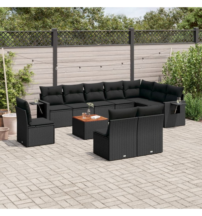 Salon de jardin 11 pcs avec coussins noir résine tressée | Mobilier & Déco