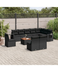 Salon de jardin 11 pcs avec coussins noir résine tressée | Mobilier & Déco