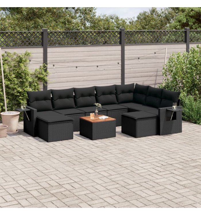 Salon de jardin 10 pcs avec coussins noir résine tressée | Mobilier & Déco