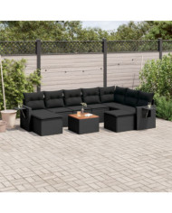 Salon de jardin 10 pcs avec coussins noir résine tressée | Mobilier & Déco