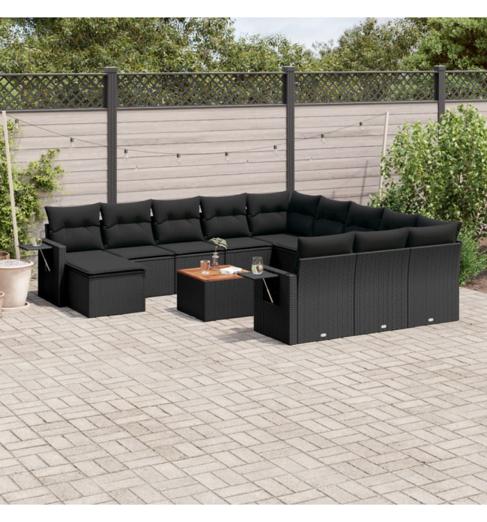 Salon de jardin avec coussins 13 pcs noir résine tressée | Mobilier & Déco