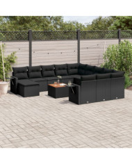 Salon de jardin avec coussins 13 pcs noir résine tressée | Mobilier & Déco